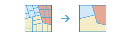 Two-part diagram that merges polygons with similar attributes Two-part diagram that merges polygons with similar attributes