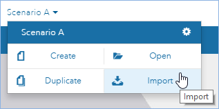 Import option in Scenario A drop-down menu Import option in Scenario A drop-down menu