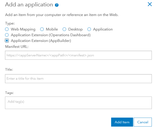 Add AppBuilder Extension dialog box Add AppBuilder Extension dialog box